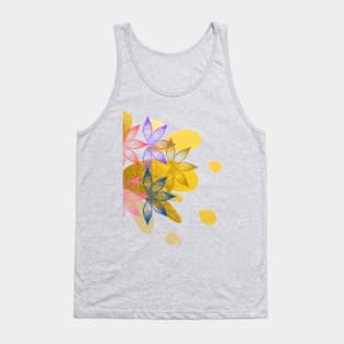 Multicoloured Floral design illustration pattern with gold metallic paint splatter Tank Top